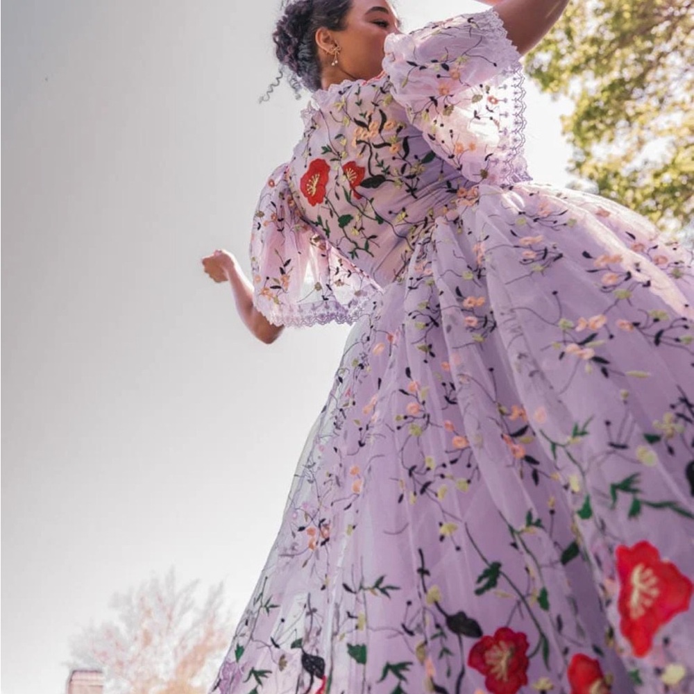 JessaKae Lavender Floral Embroidered Midi Dress - Picture 4 of 8